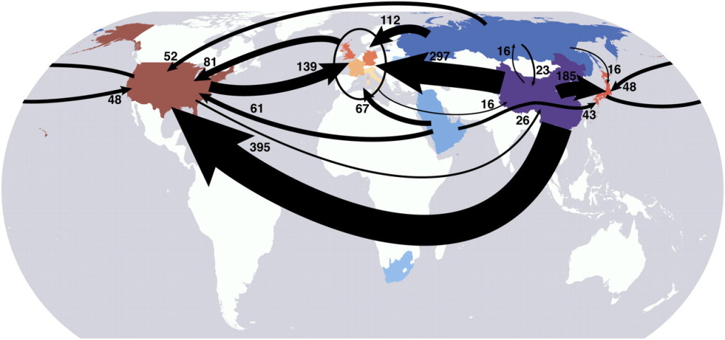 Exported carbon emissions in 2004. Source: Davis and Caldeira, 2010.