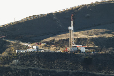Equipment and machinery is seen on a ridge above a natural gas well known as SS25 in Southern California Gas Company's vast Aliso Canyon facility. Pressure on the company has been mounting as residents of nearby Porter Ranch deal with the odor resulting from a leak at the well which was discovered on October 23. 12/14/2015
