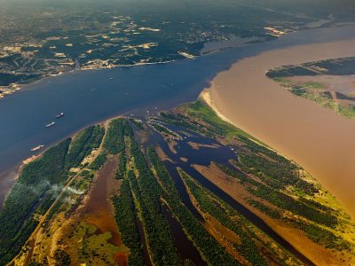 The Amazon and Rio Negro rivers meet in Manaus, Brazil