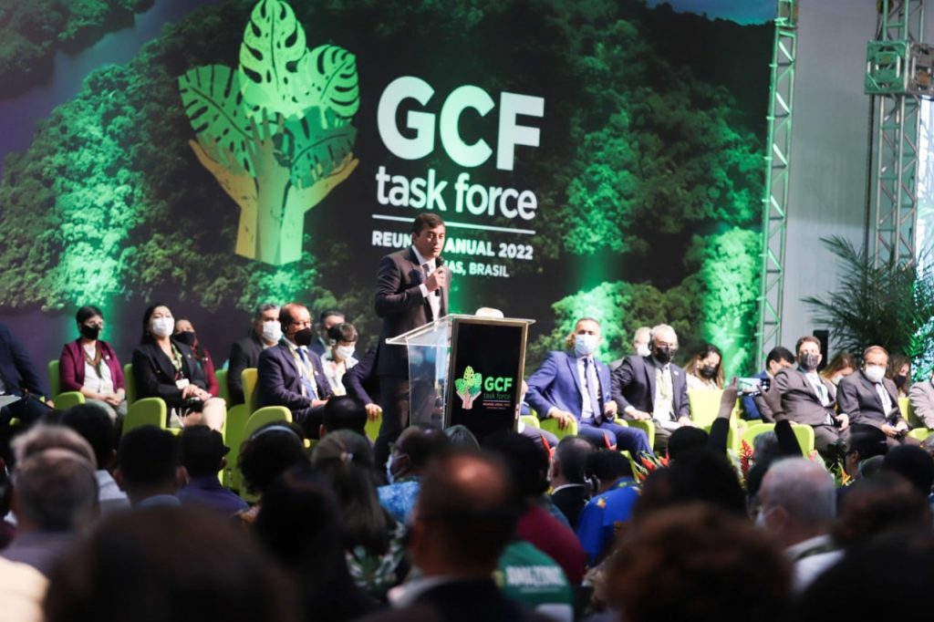 Wilson Lima, Governor of Amazonas and chair of the GCF Task Force 12th Annual Meeting, introduces the Manaus Action Plan alongside other governors and high-level representatives. Photo credit: GCF Task Force