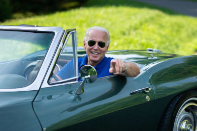 Joe Biden in a Corvette Stingray 