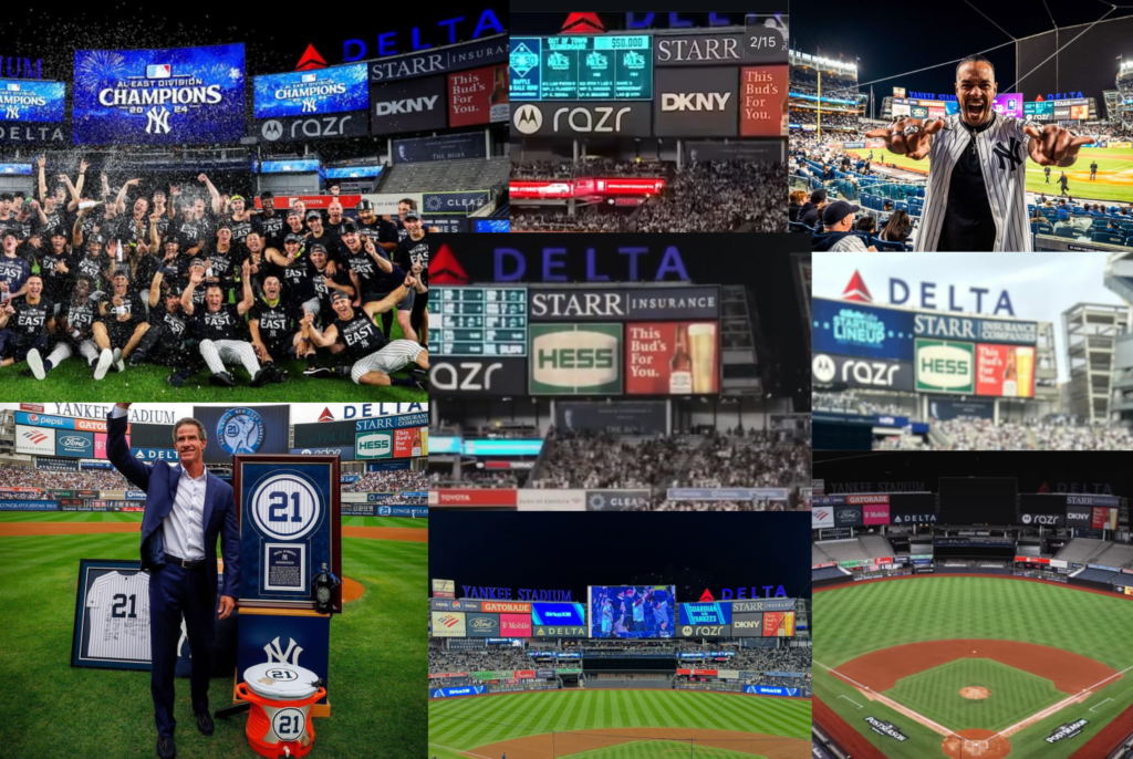 A collage of photos from Yankee Stadium where a Hess billboard used to be displayed.