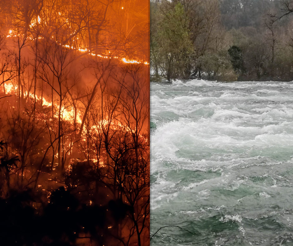 Images of fire and flood