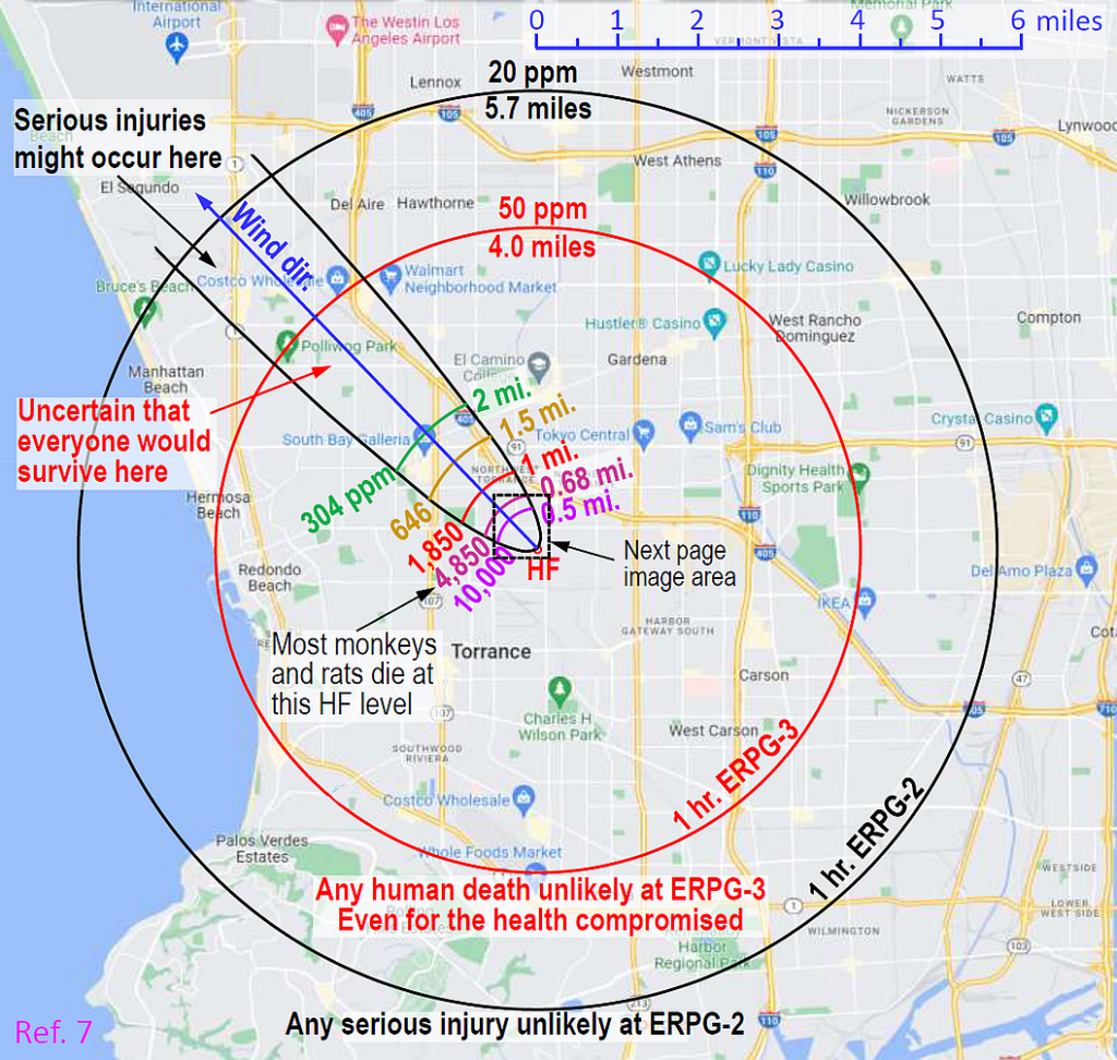 Map showing the worst-case scenario in an explosion at the Torrance refinery. 