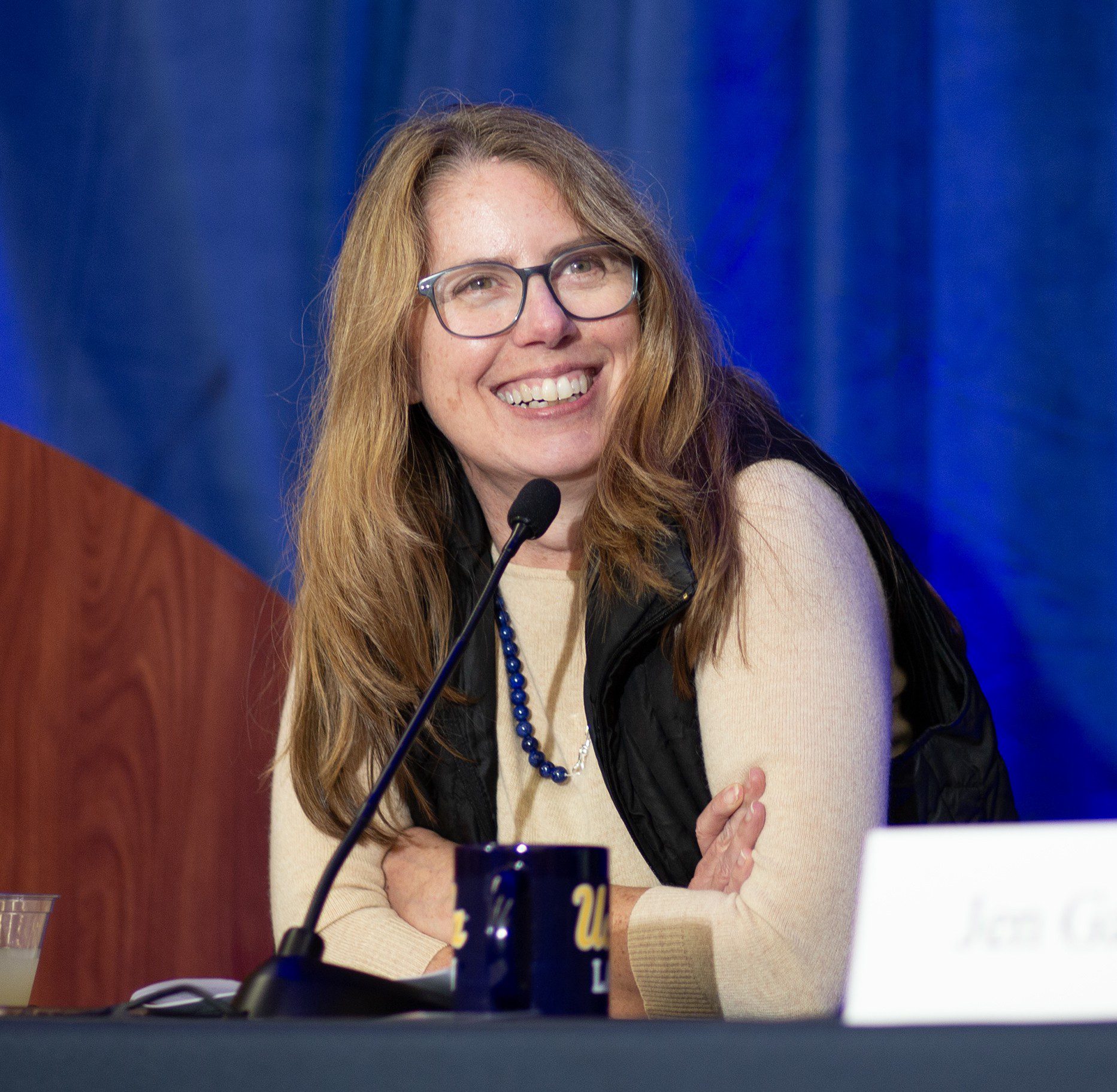 Image of Cara Horowitz seated at a dais at a UCLA conference